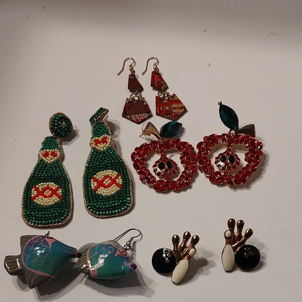 Fun, Bold Novelty Earrings Lot X 5